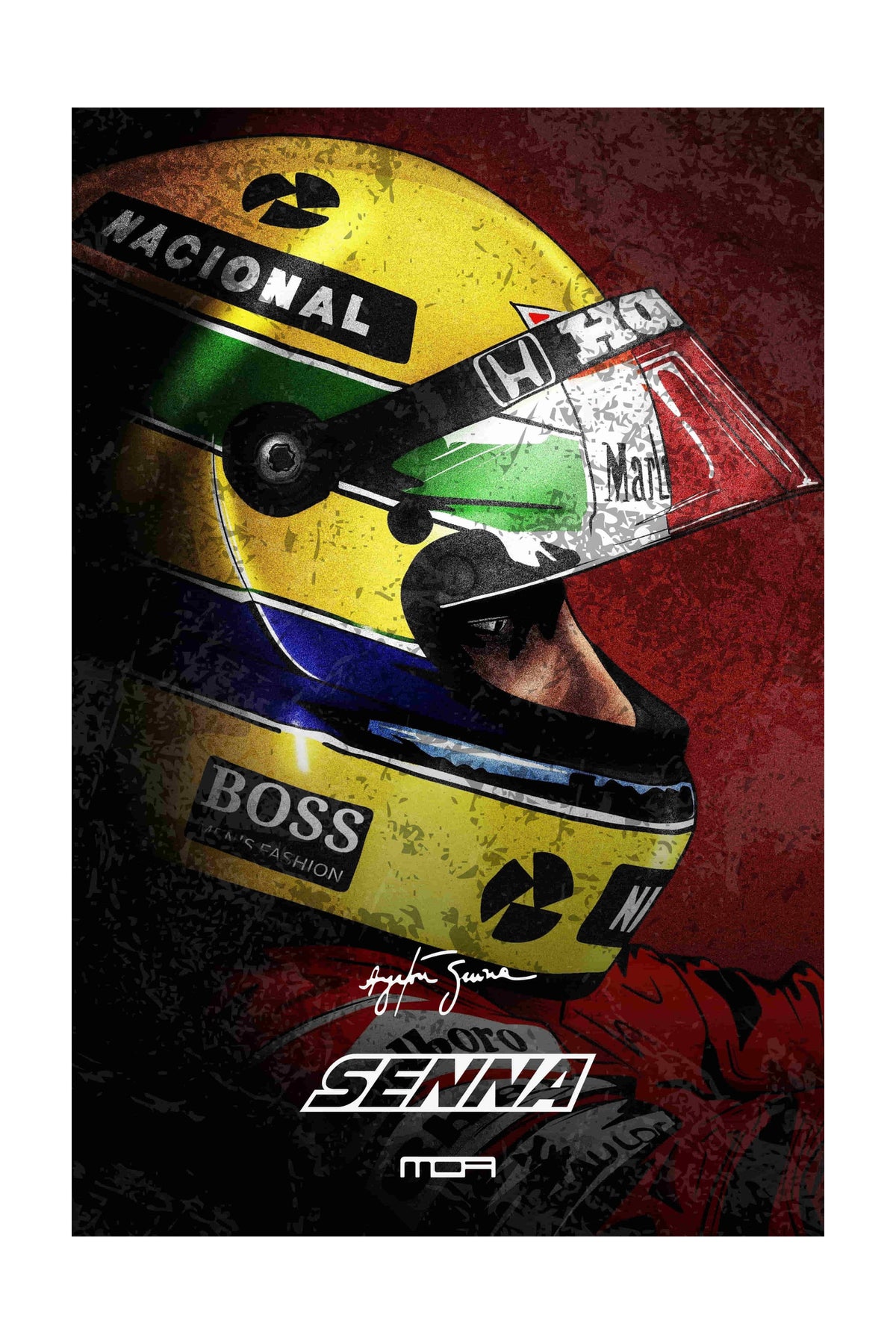 Póster de vinilo de Ayrton Senna. Diseño de su casco de F1. Ideal para decoración de pared.