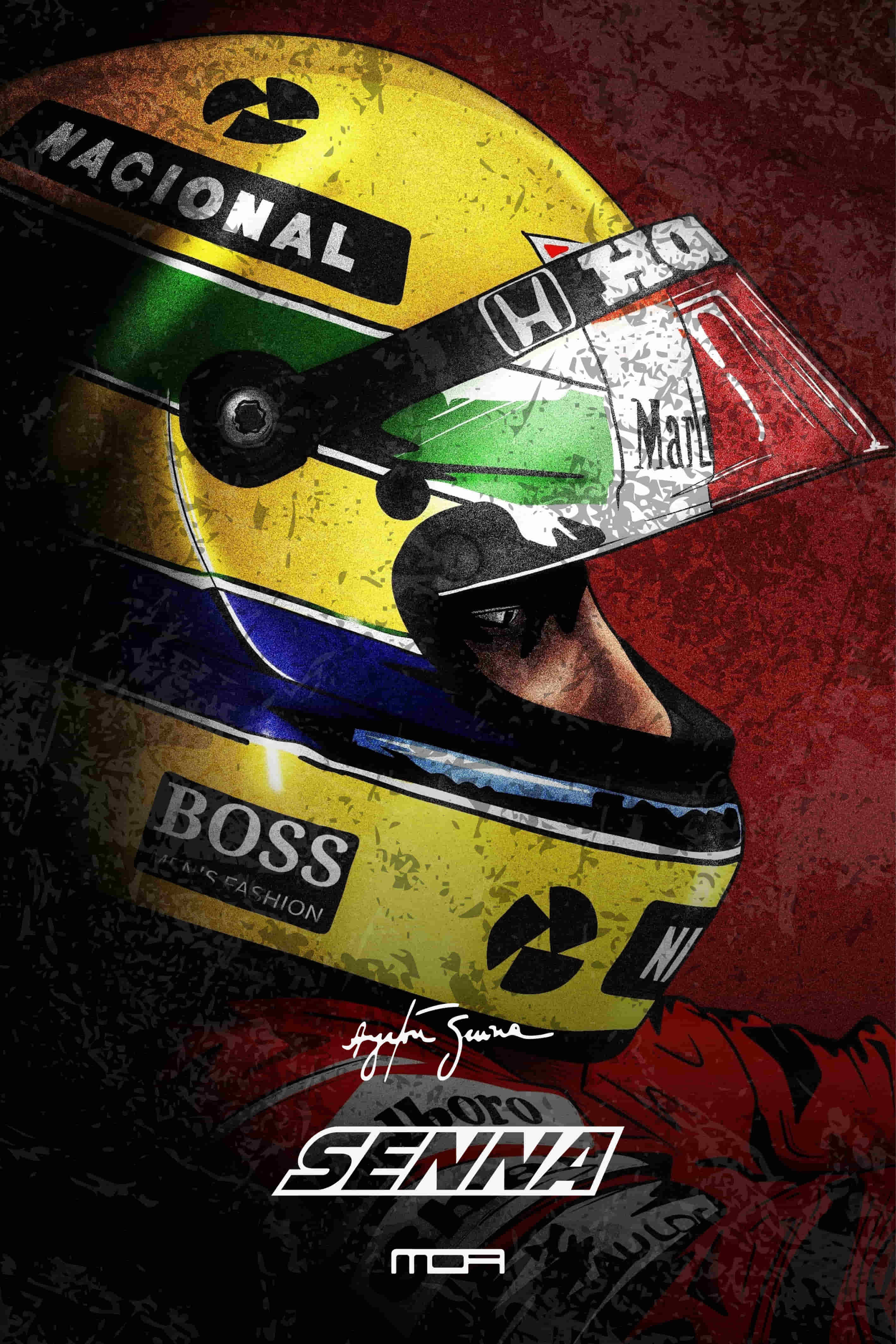 Póster de vinilo de Ayrton Senna. Diseño de su casco de F1. Ideal para decoración de pared.