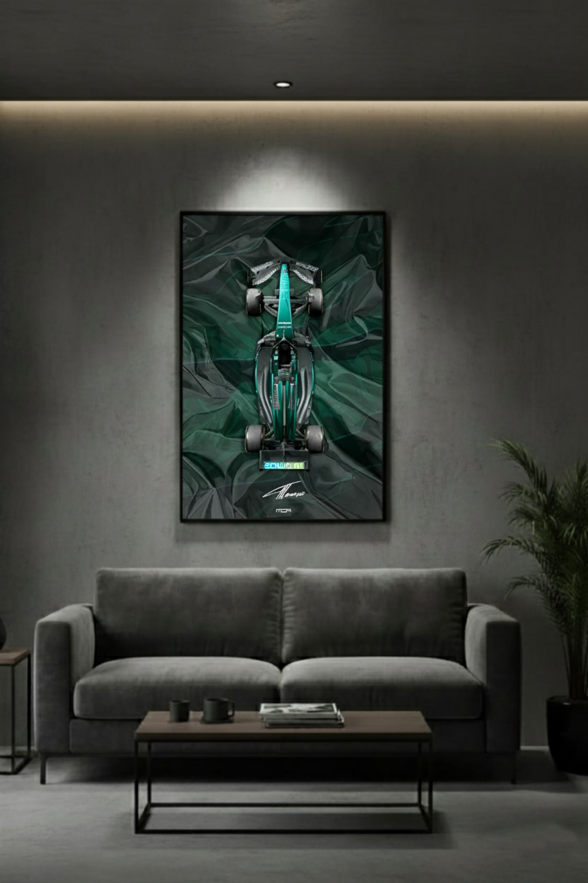 Póster de Aston Martin Vantage, V3, colgado en pared. Decoración ideal para coleccionistas de automovilismo y fans de las carreras F1.