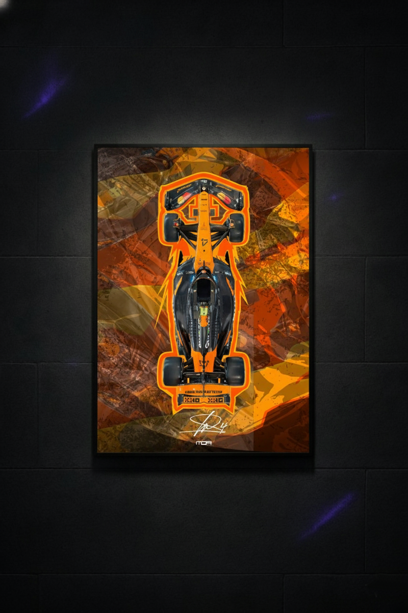Póster de McLaren MP4/4, el coche más dominante de la F1, en decoración de pared moderna. Ideal para fans de Ayrton Senna y la historia de la Fórmula 1.