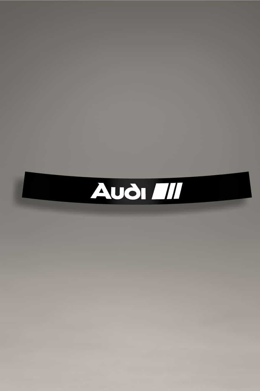 Parasol de vinilo negro con letras blancas de Audi RS. Accesorio de parabrisas para coches de estilo tuning y racing.