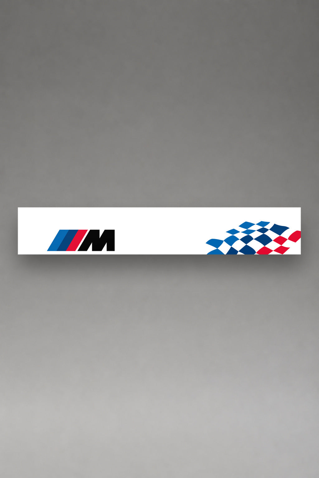 Parasol de vinilo BMW M Motorsport · Bandera a Cuadros y Tricolor M, la tira entera de 150 x 25 cm vista de frente, de MOA-Grafics.