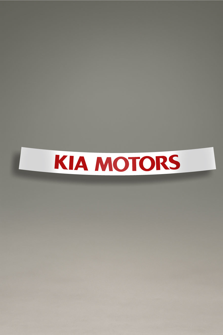 Parasol de vinilo blanco con el logotipo clásico de Kia Motors en rojo. Un accesorio de personalización de MOA-Grafics para proteger y dar un toque de color a tu vehículo.