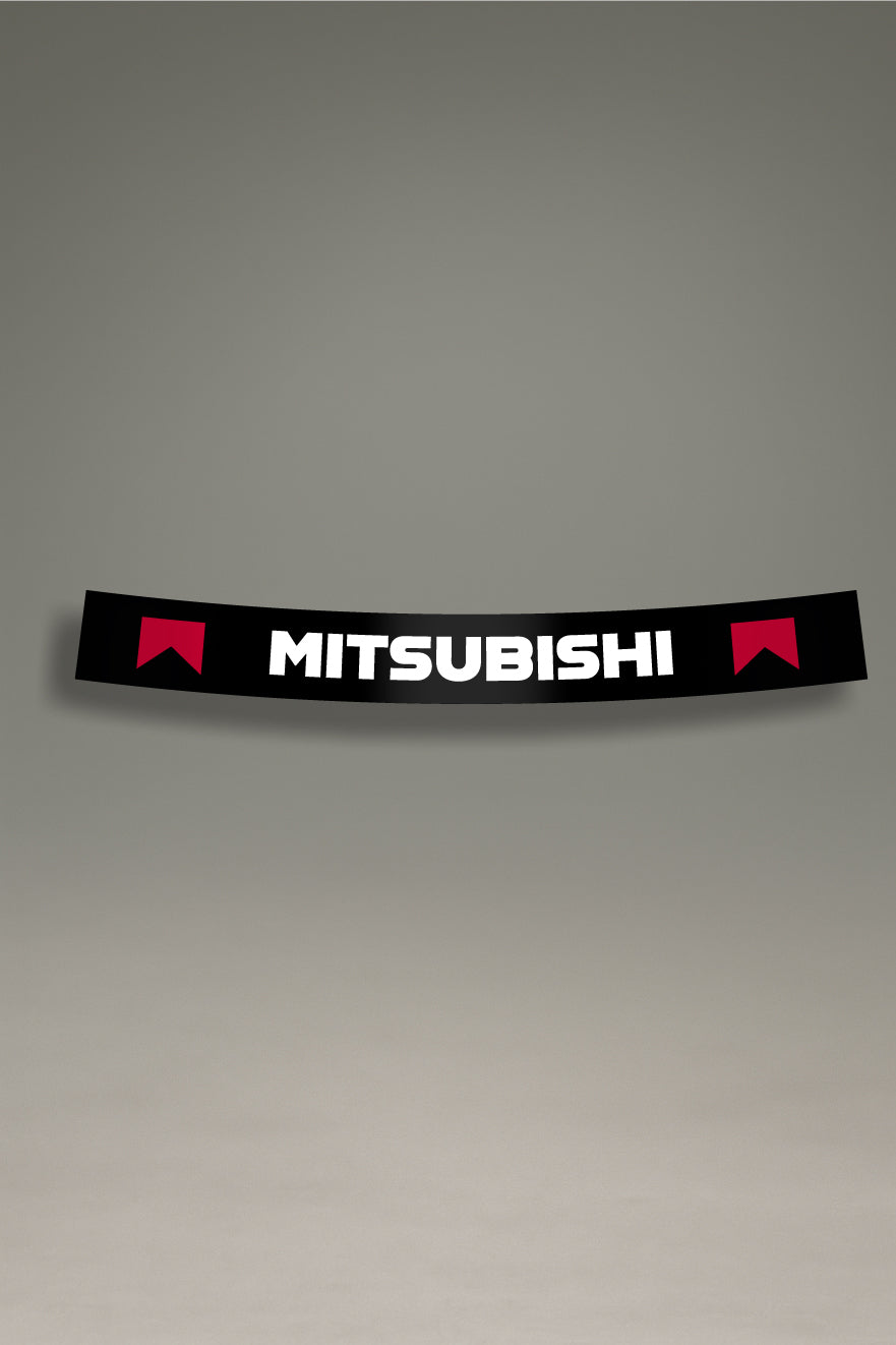 Parasol de vinilo negro con el logotipo de Mitsubishi y el emblema de Marlboro. Un accesorio de estilo de competición de MOA-Grafics para proteger el interior de tu coche.