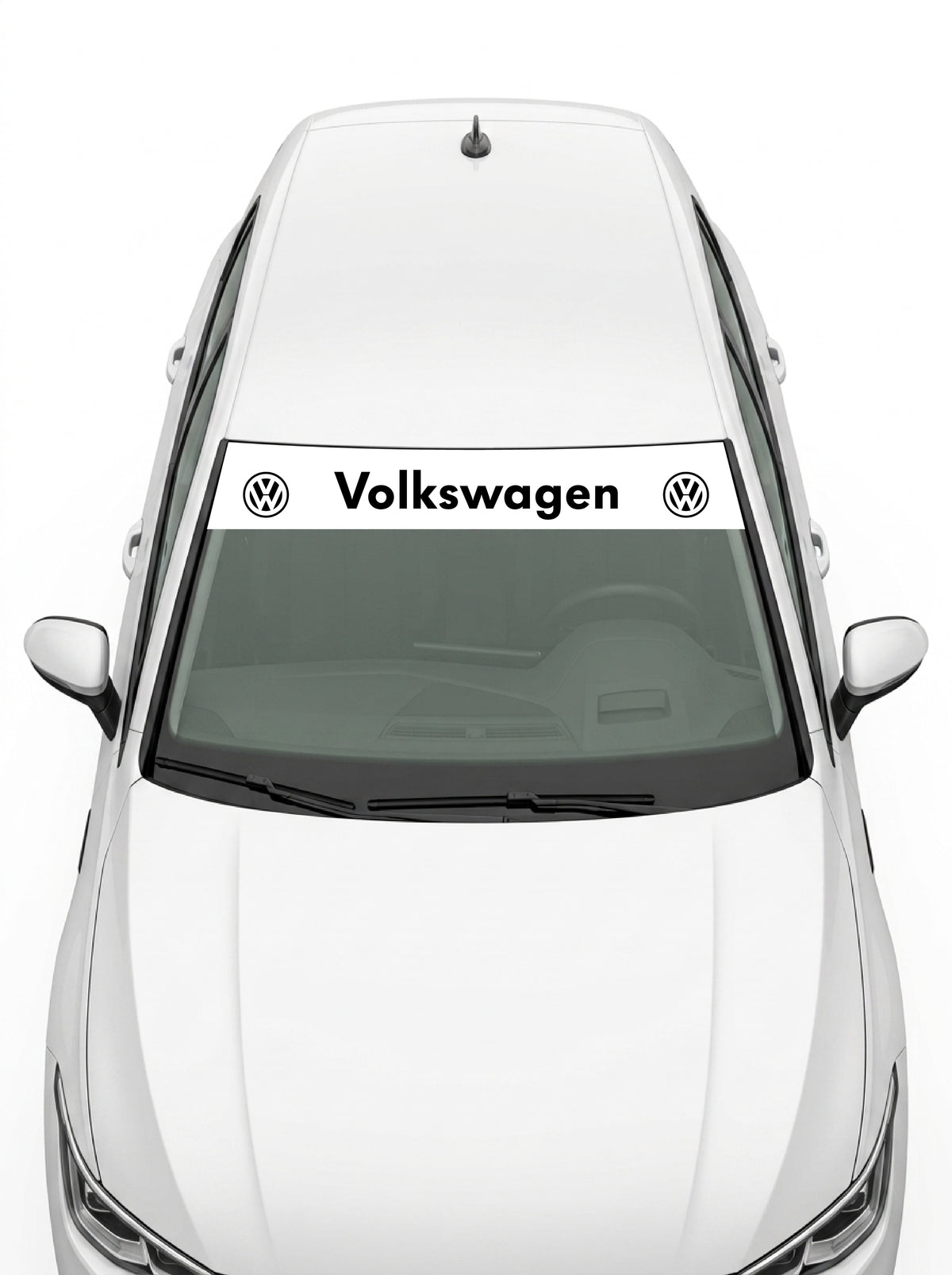Volkswagen - Emblema Doble blanco con el lettering Volkswagen en negro entre dos emblemas VW instalado en el parabrisas