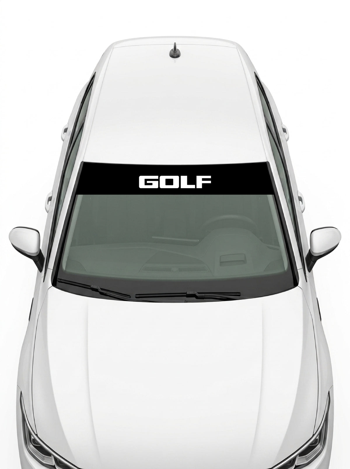 Volkswagen - Formato Golf negro con el lettering GOLF en blanco instalado en el parabrisas