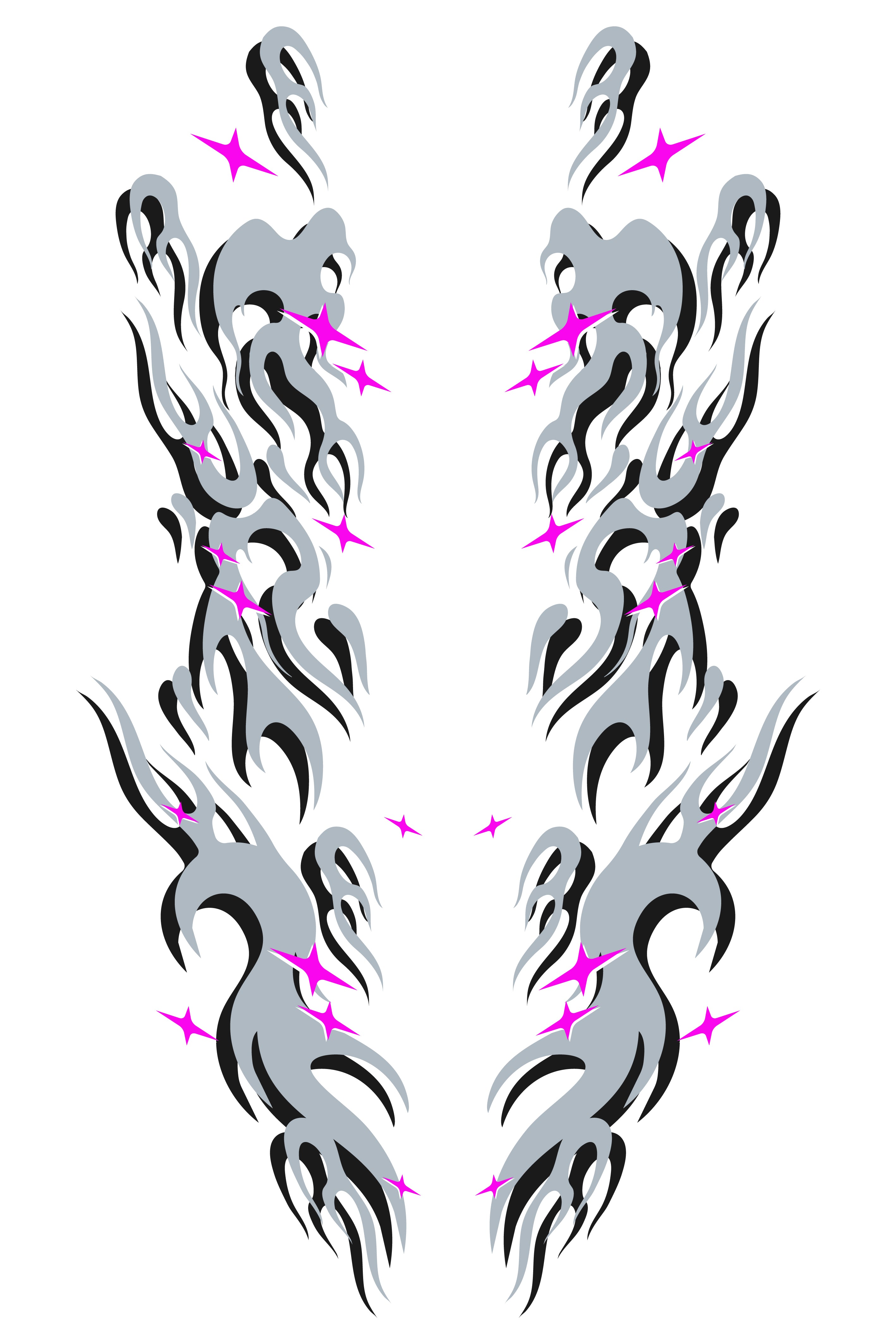 Patrón detallado y estilizado del diseño de vinilo Japan Grey Flames. Muestra las líneas de llamas en tonos grises con influencia japonesa.