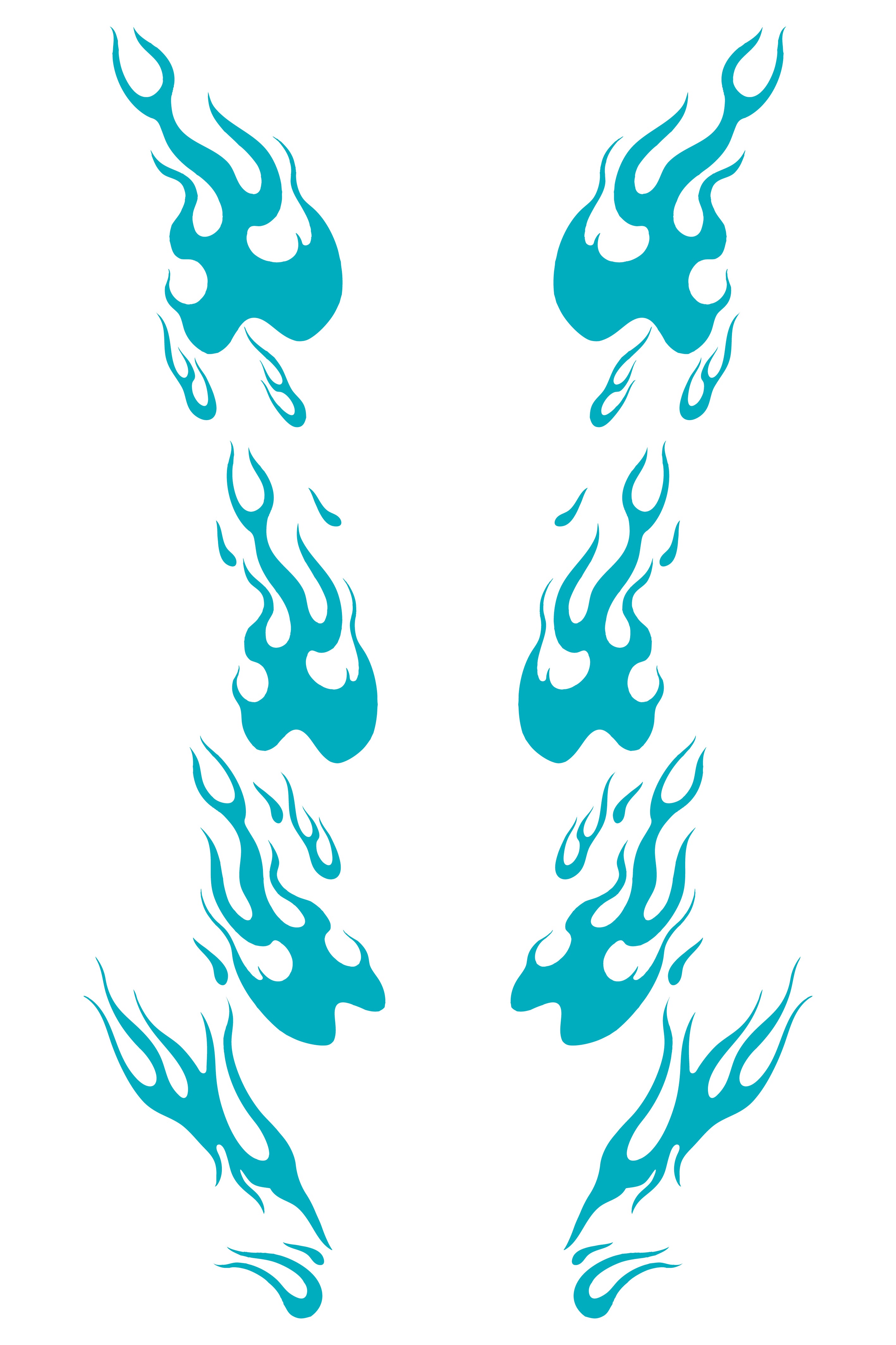 Patrón detallado del vinilo Llamas Azules Racing. Muestra la silueta de las flamas en un tono azul vibrante, ideal para personalización.