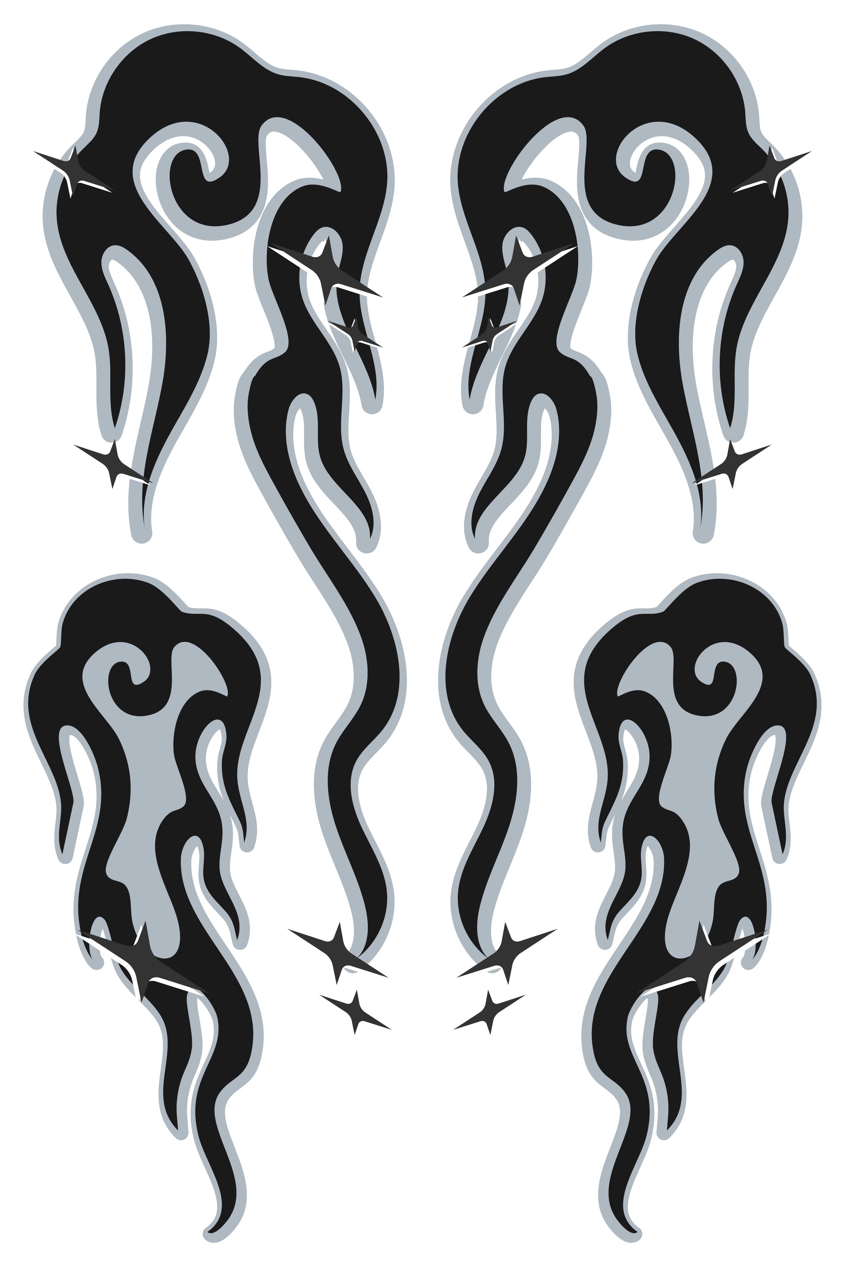 Patrón detallado del diseño de vinilo Llamas Nubladas en tonos gris y blanco. Muestra la textura suave, etérea y con efecto de humo del diseño de llamas.