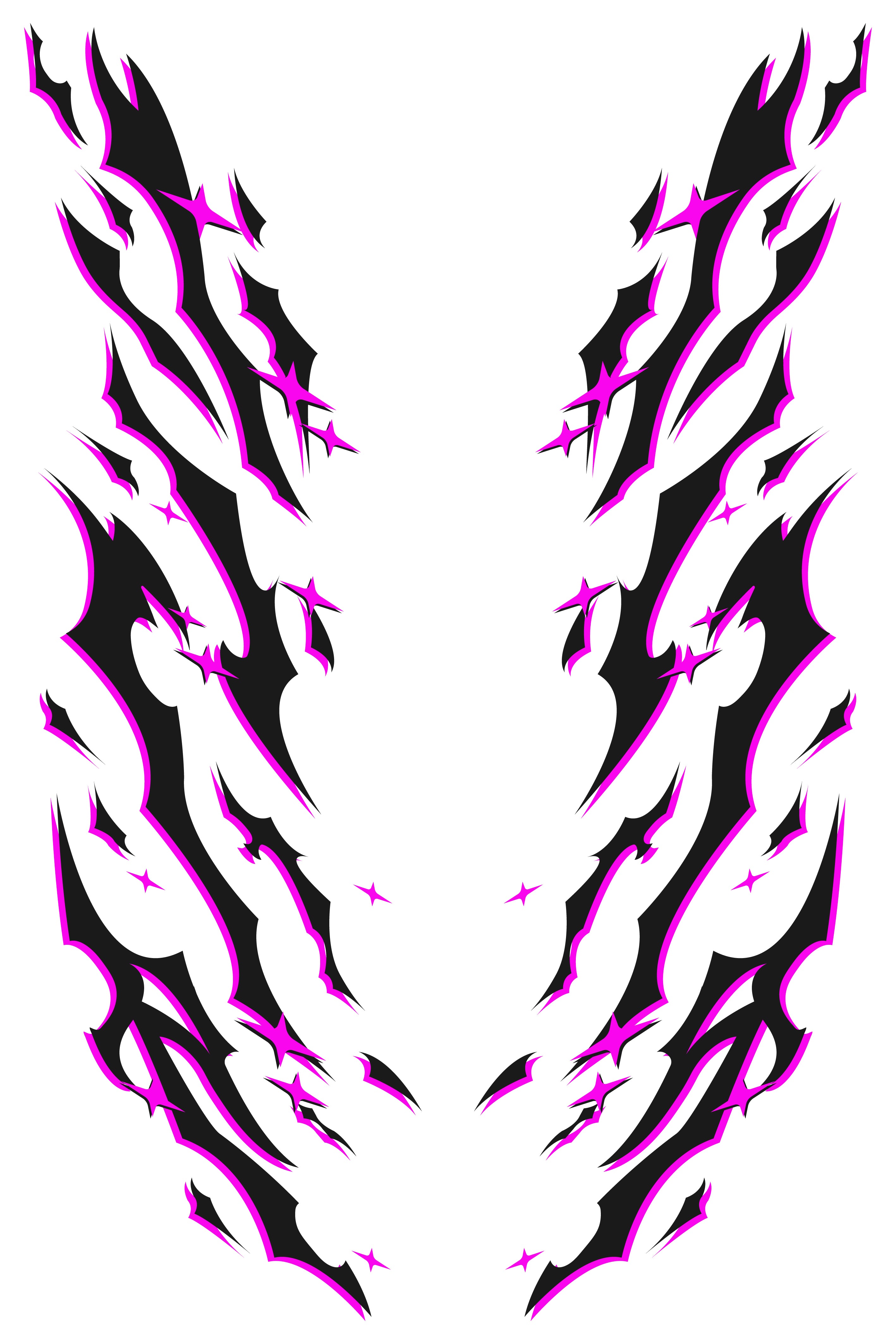 Patrón completo del diseño de vinilo Pink Tribal en color rosa sobre fondo negro. Detalle artístico para kit de personalización de carrocería.