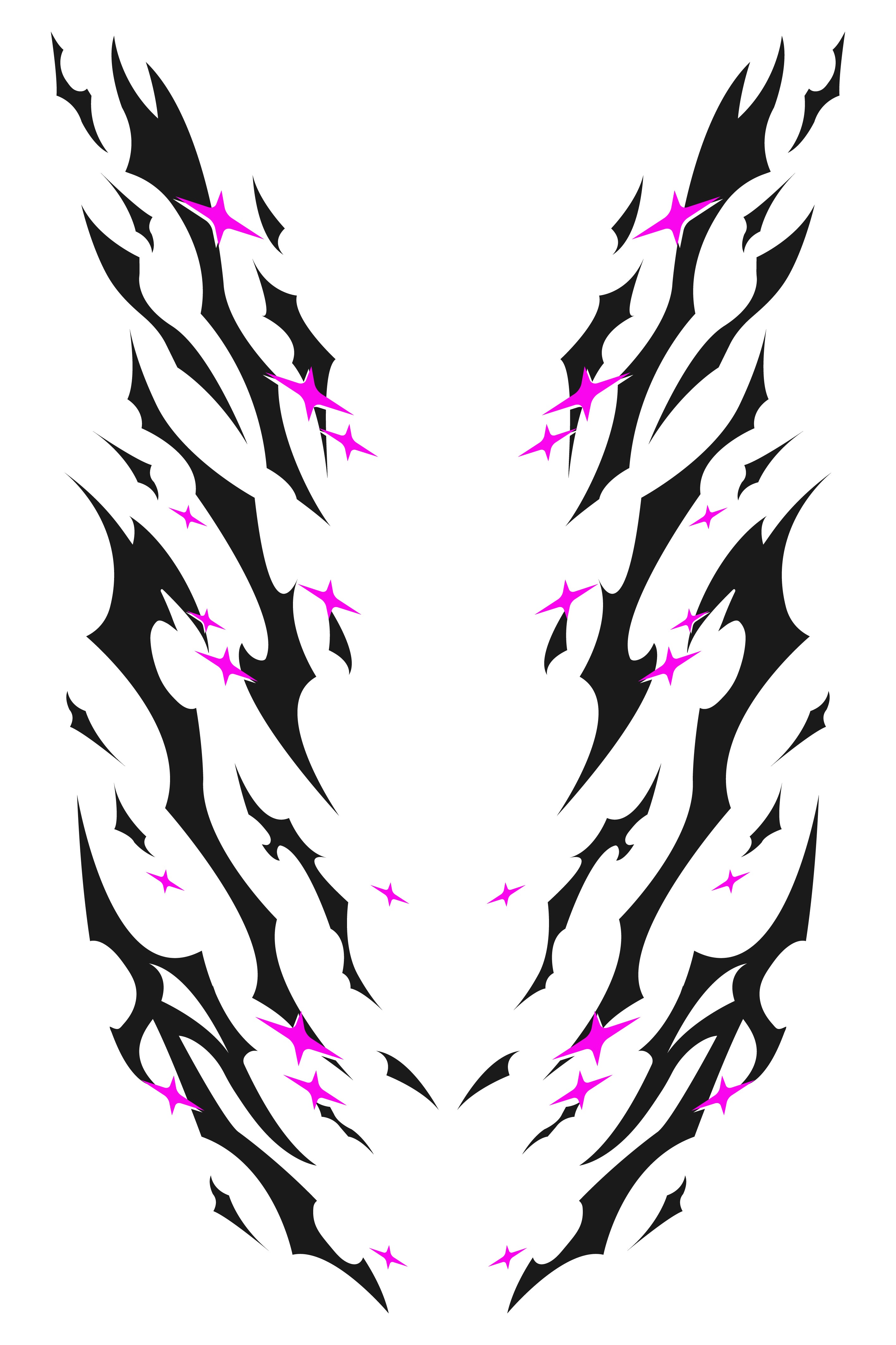Patrón completo del diseño de vinilo Star Tribal en negro y rosa magenta. Detalle del arte para kit de personalización automotriz.