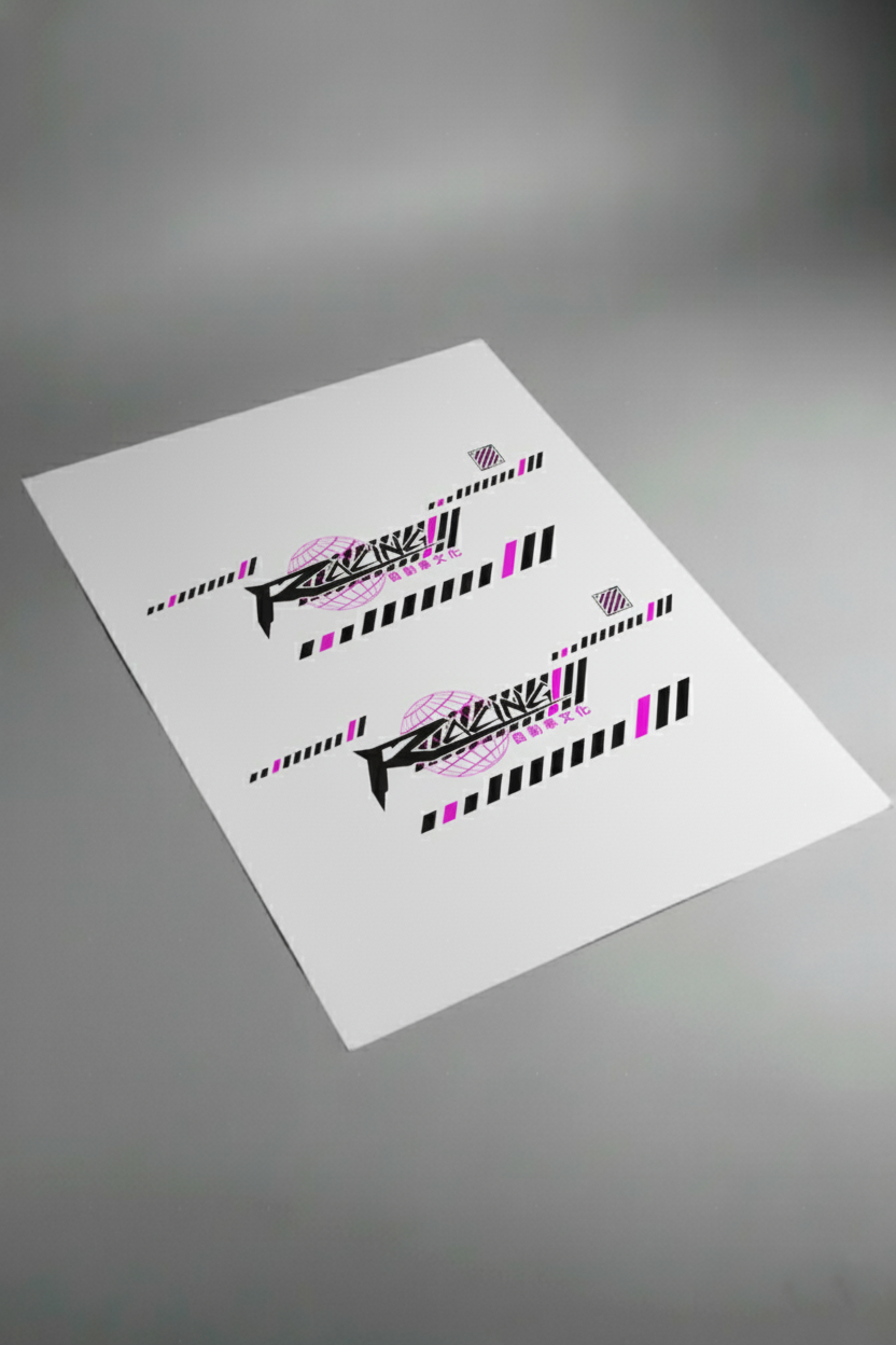 Pliego de vinilos de alta calidad que componen el kit Japan Racing. Muestra las secciones de diseño japonés listas para la instalación.