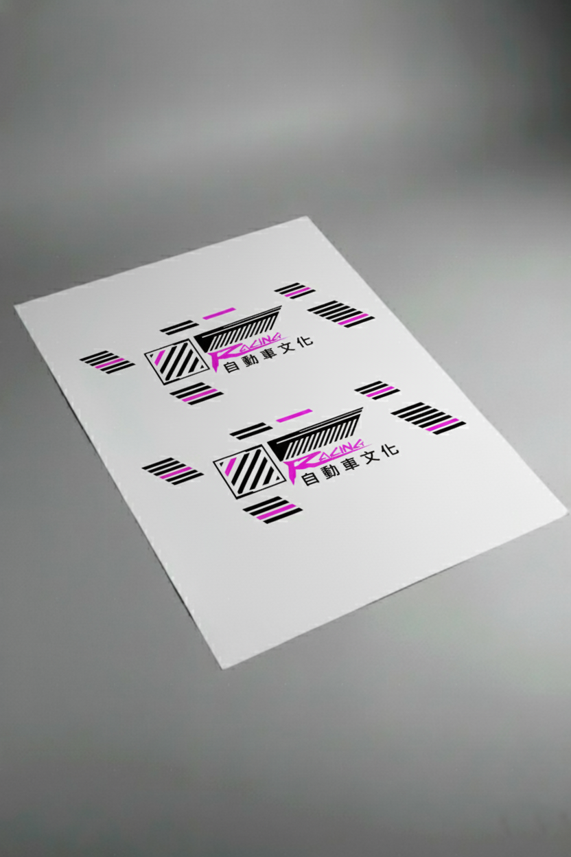 Pliego de vinilos de alta calidad que componen el kit Japan Racing V2. Muestra las secciones de diseño JDM actualizadas listas para la instalación.