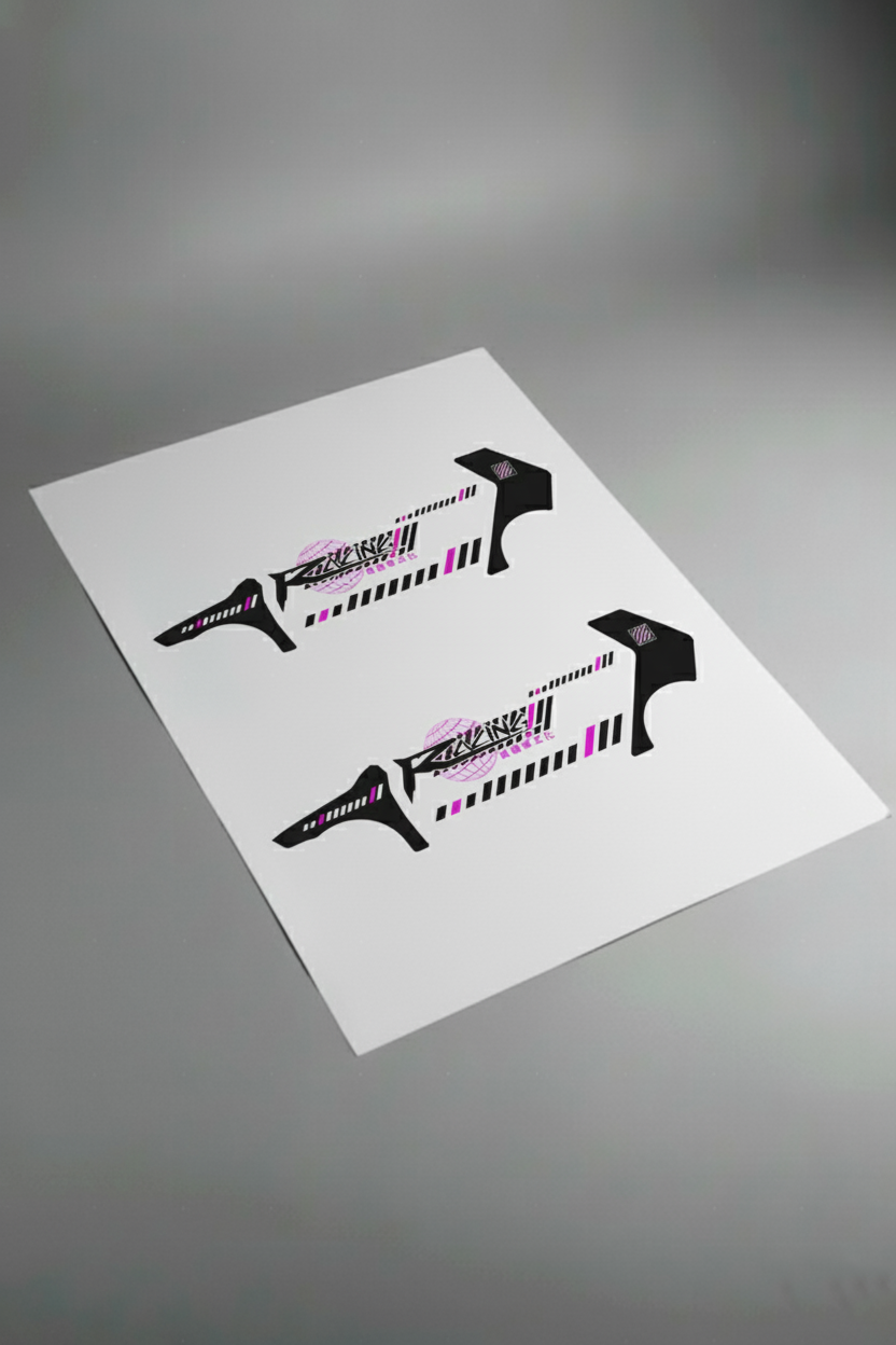 Pliego de vinilos de alta calidad que componen el kit Japan Racing Widebody V2. Incluye secciones específicas para aletas ensanchadas, versión 2.