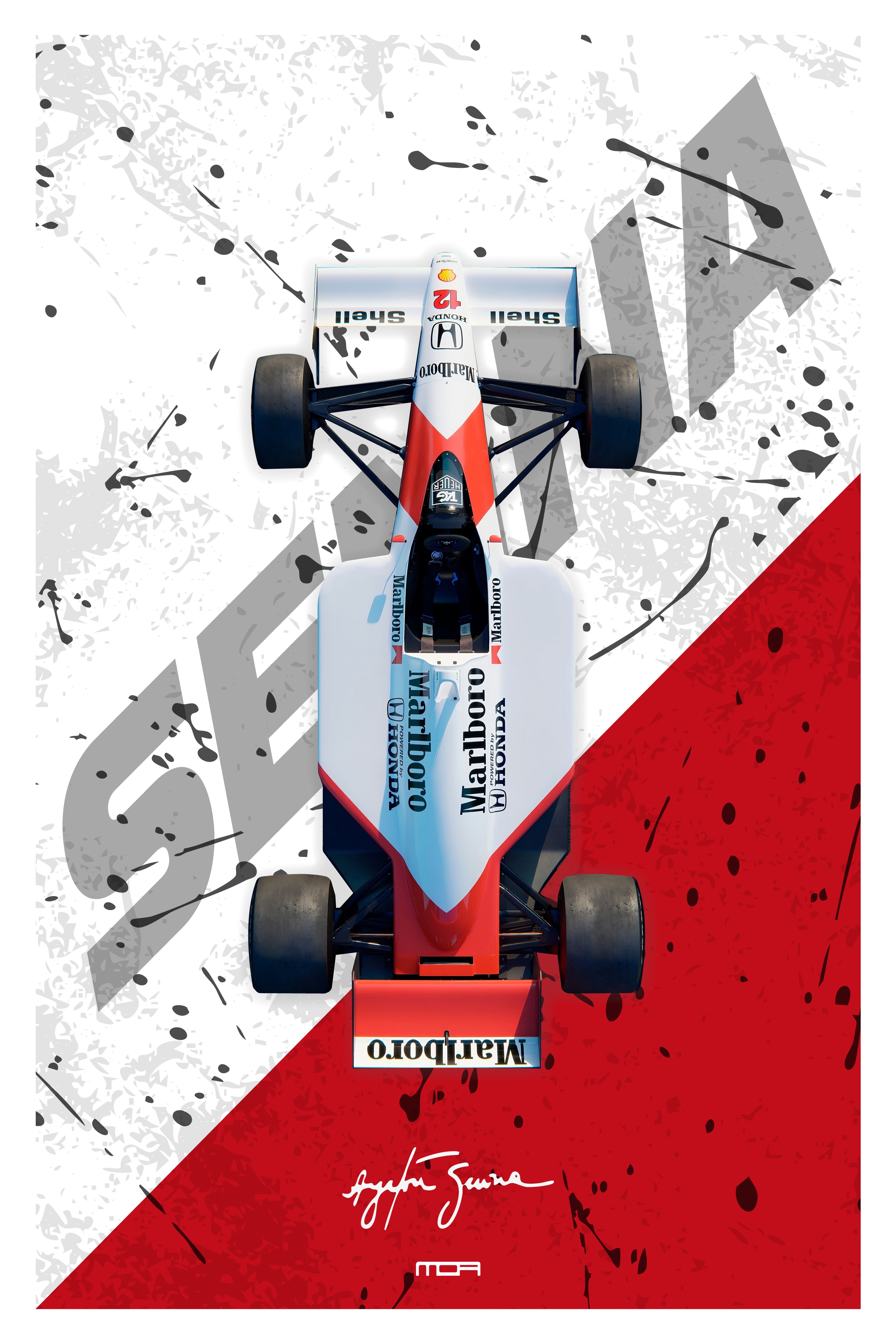 Póster de Arte del McLaren Senna. Diseño minimalista y monocromático que destaca la silueta agresiva del superdeportivo de alta velocidad.