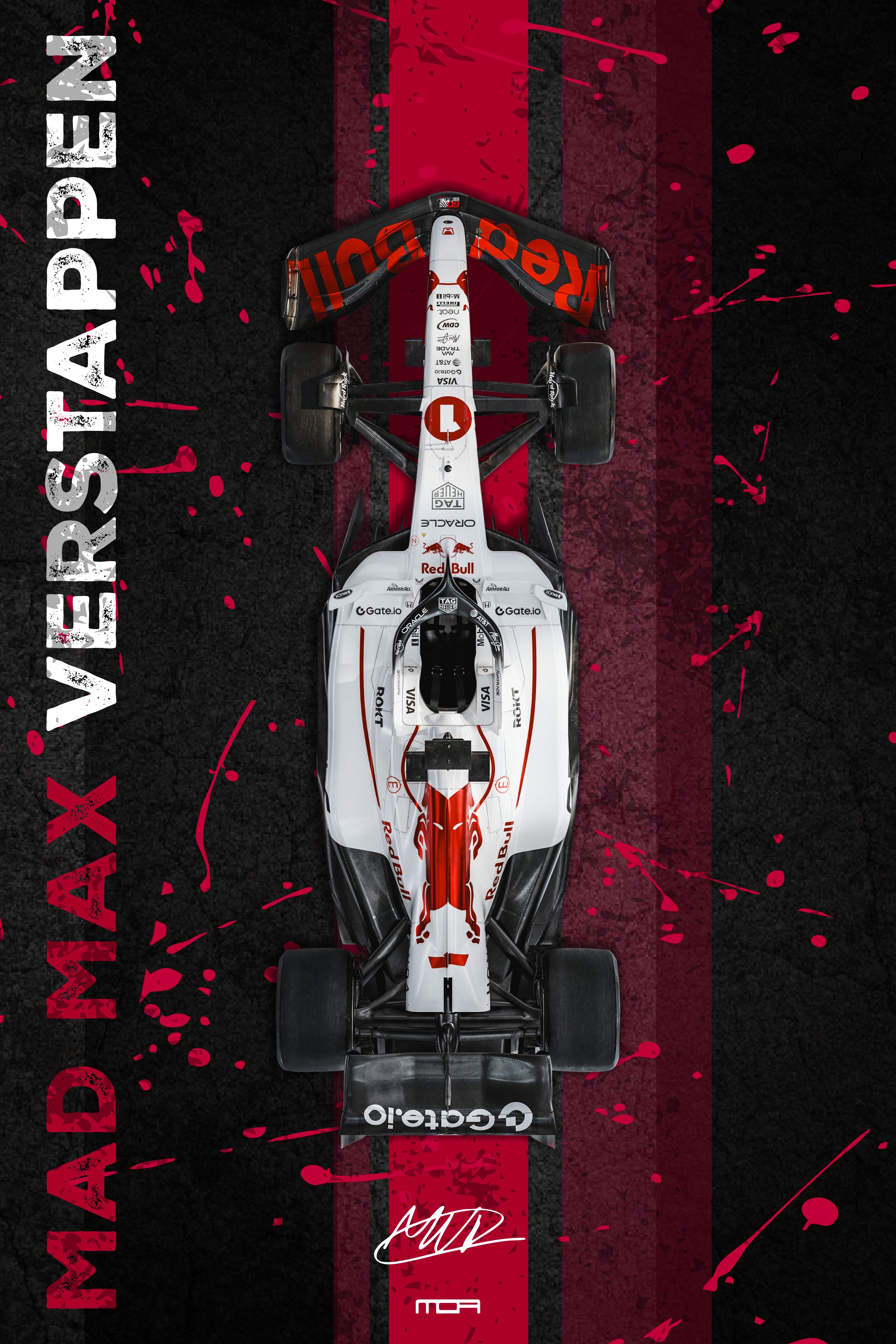 Póster del F1 de Max Verstappen "Mad Max" con livery japonés, una pieza de arte JDM y racing para la decoración de MOA-Grafics.