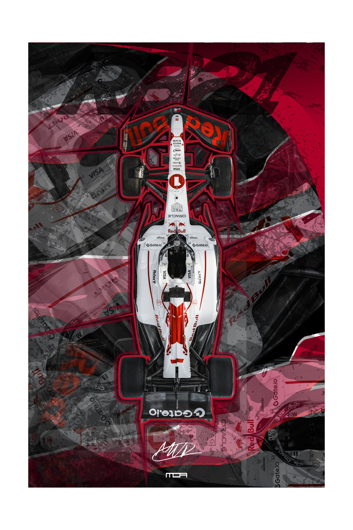 Póster del F1 de Max Verstappen con el livery Red Bull Japón, una pieza de arte JDM y racing para la decoración de MOA-Grafics.