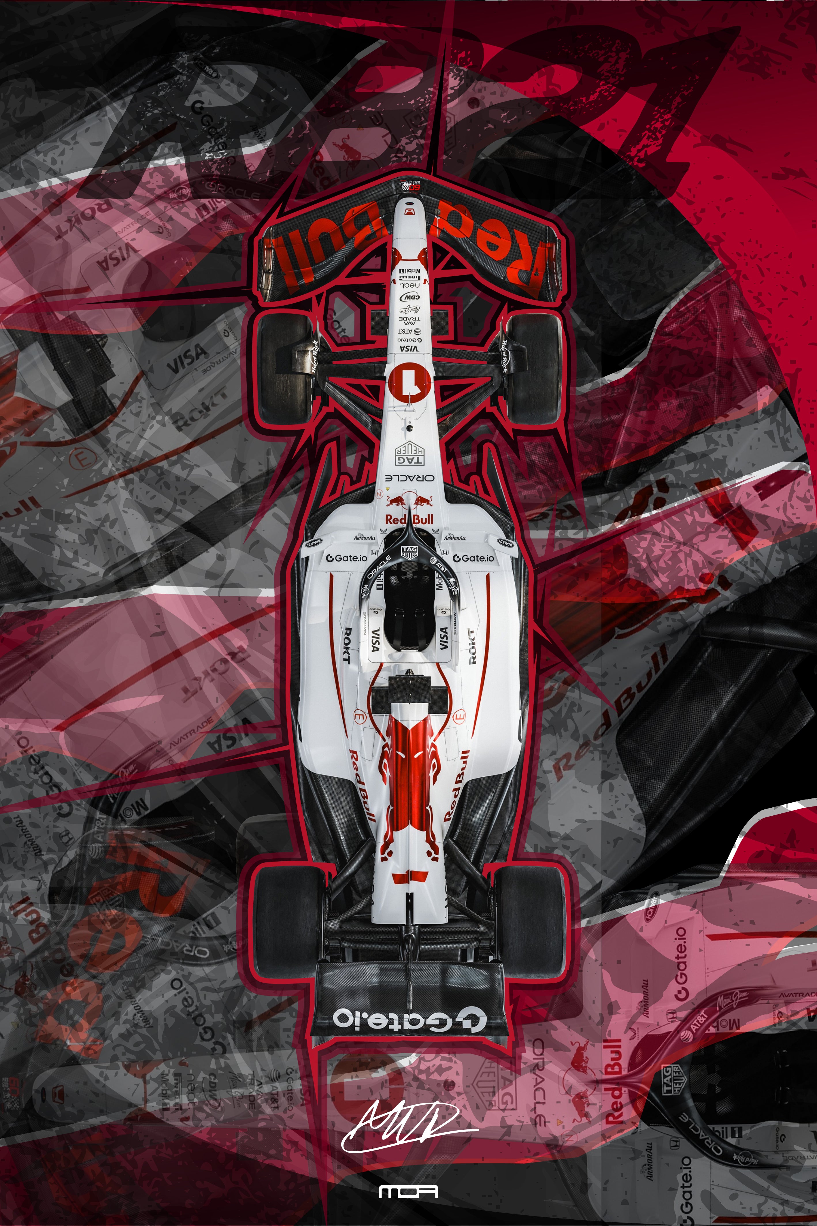 Póster del F1 de Max Verstappen con el livery Red Bull Japón, una pieza de arte JDM y racing para la decoración de MOA-Grafics.
