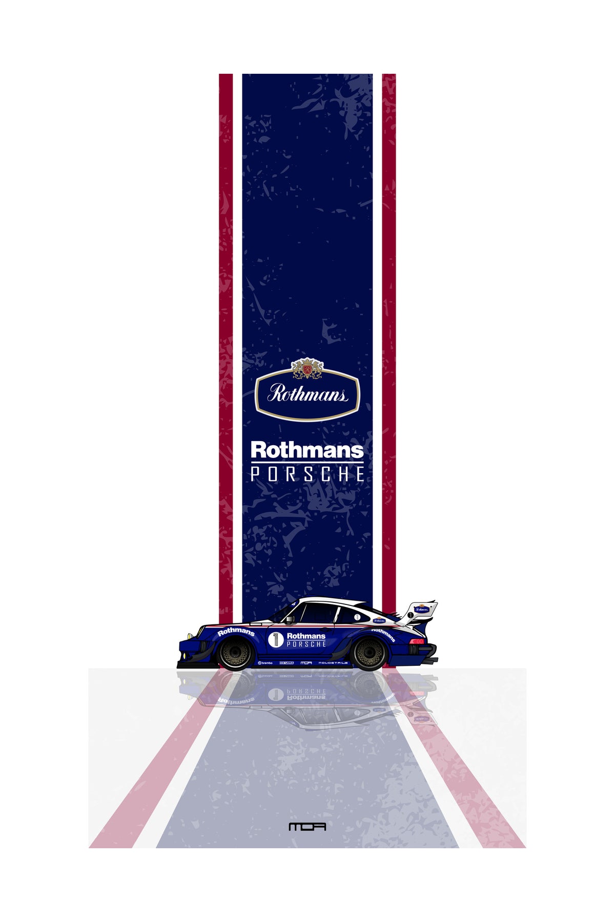 Póster de pared del Porsche 911 Rothmans, un diseño retro racing para personalización y decoración de garajes por MOA-Grafics.