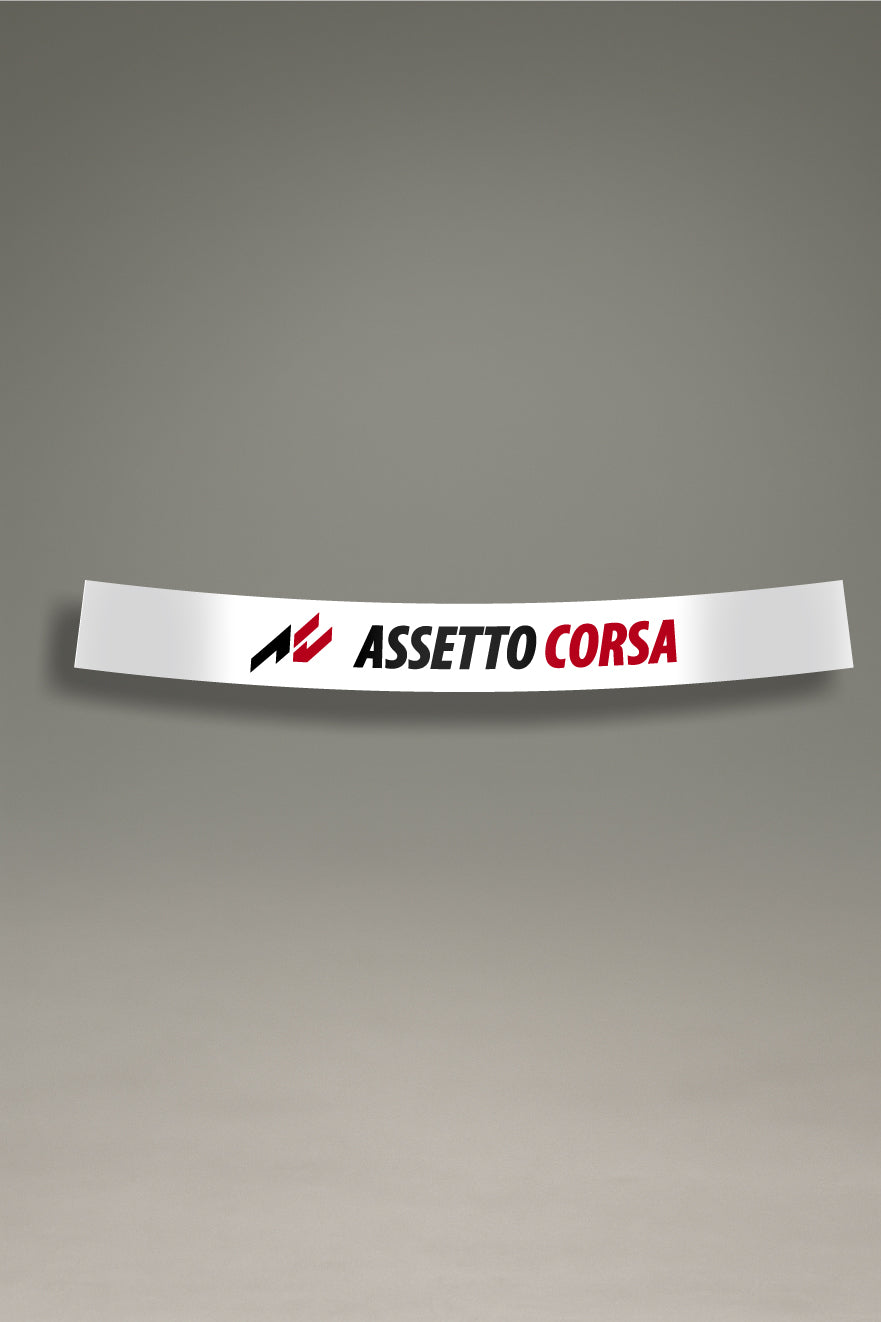 Parasol blanco para parabrisas con logo Assetto Corsa negro y rojo, estilo racing para tuning y personalización de MOA-Grafics.
