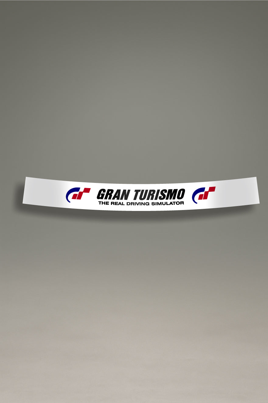 Parasol blanco para parabrisas con logo Gran Turismo a color, estilo racing para personalización y tuning de MOA-Grafics.