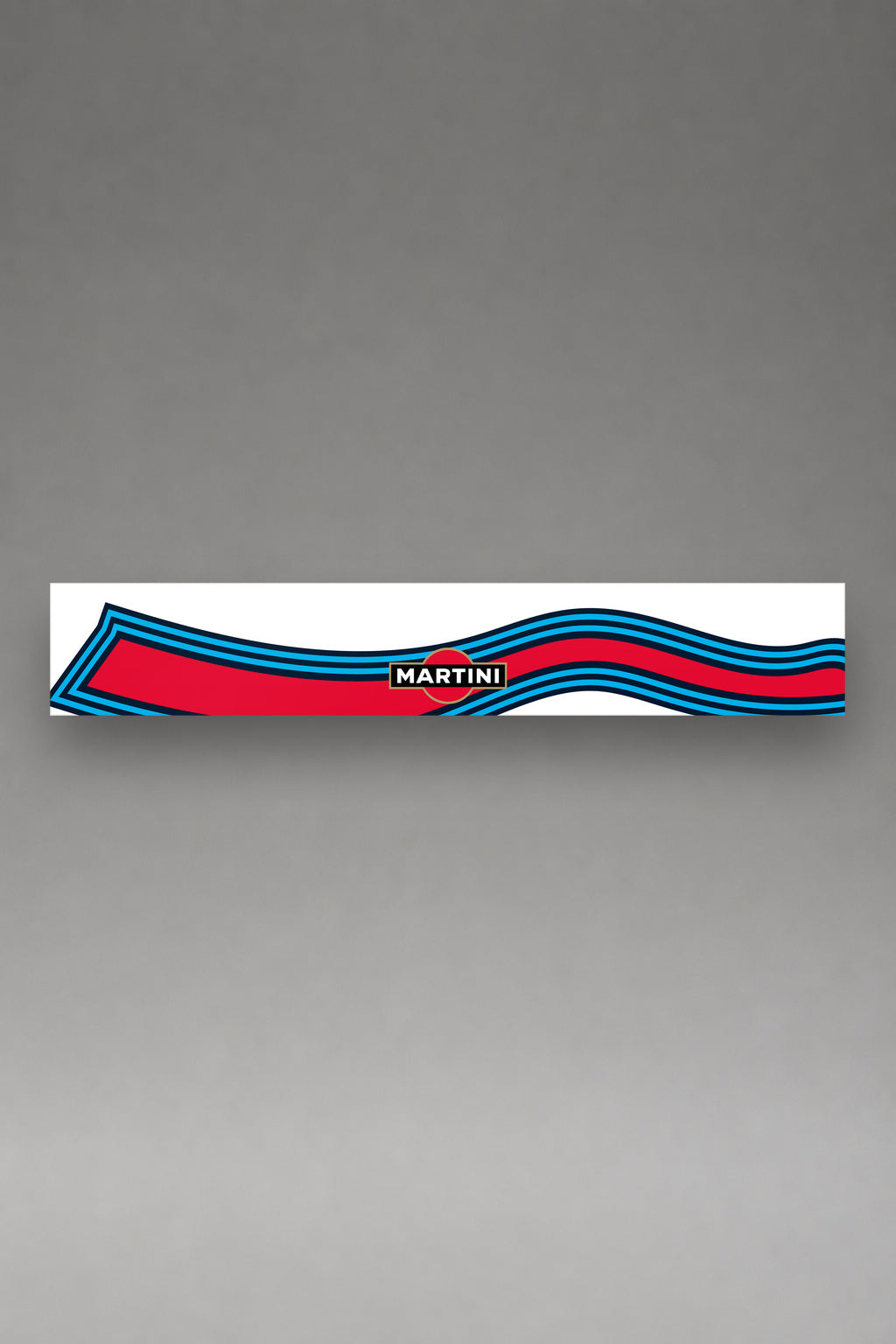 Parasol de vinilo Martini Racing Negro · Livery Lancia Rally, la tira entera de 150 x 25 cm vista de frente, de MOA-Grafics.
