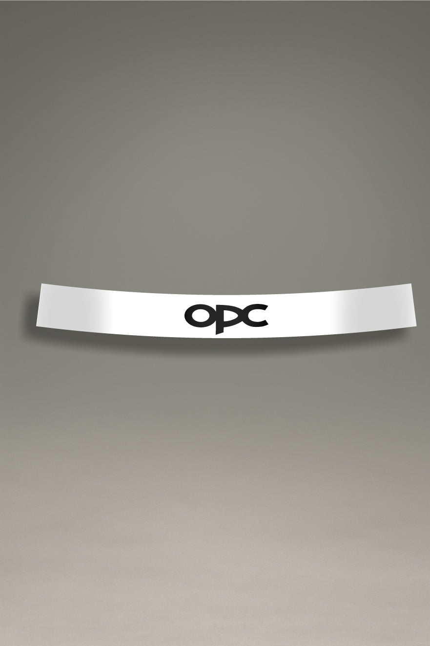 Parasol blanco para parabrisas con el logo OPC de Opel en negro, un accesorio de estilo racing para la personalización y tuning de MOA-Grafics.