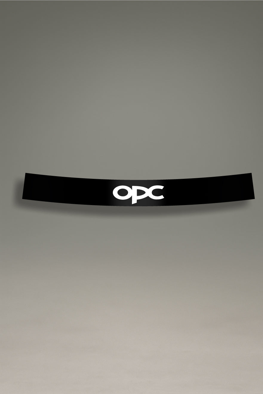 Parasol negro para parabrisas con el logo OPC de Opel en blanco, un accesorio de estilo racing para personalización de coches de MOA-Grafics.