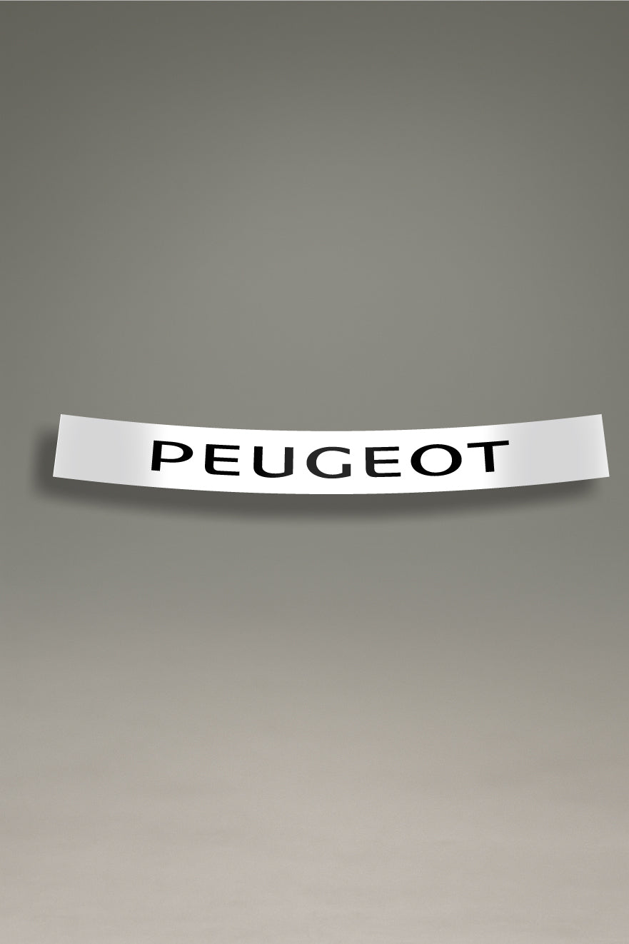 Parasol blanco para parabrisas con el logo de Peugeot en negro, una pieza de estilo racing para la personalización y tuning de MOA-Grafics.