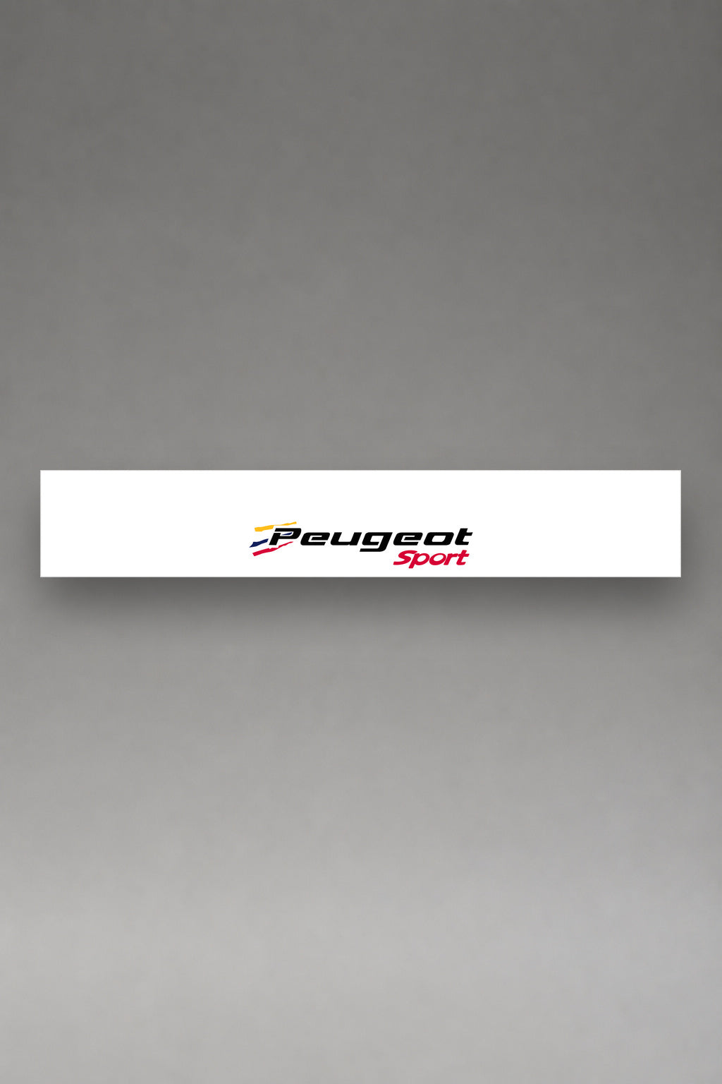 Parasol de vinilo Peugeot Sport · Lettering Tricolor Oficial, la tira entera de 150 x 25 cm vista de frente, de MOA-Grafics.