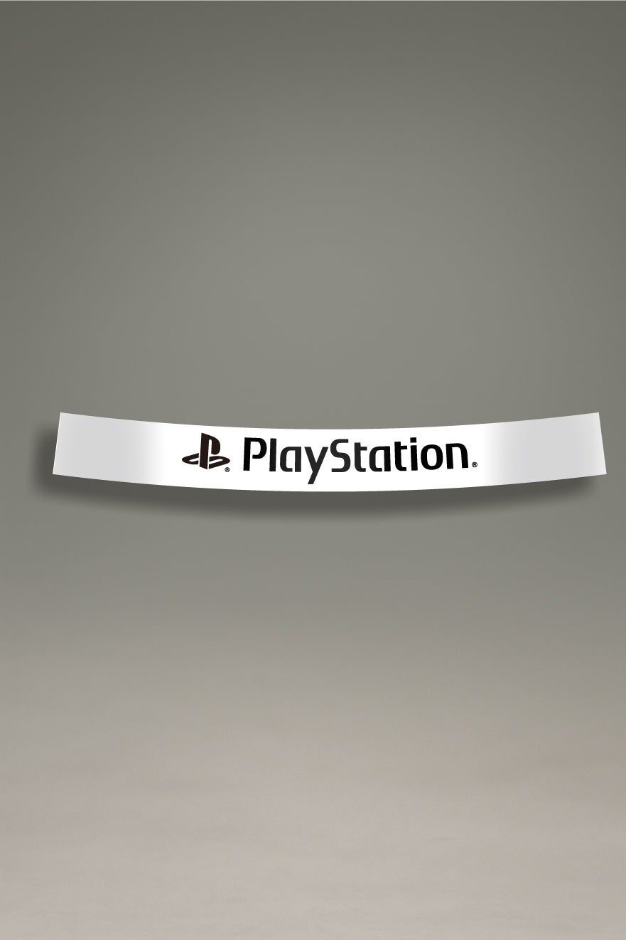 Parasol blanco para parabrisas con logo PlayStation en negro, estilo retro para personalización y tuning de MOA-Grafics.