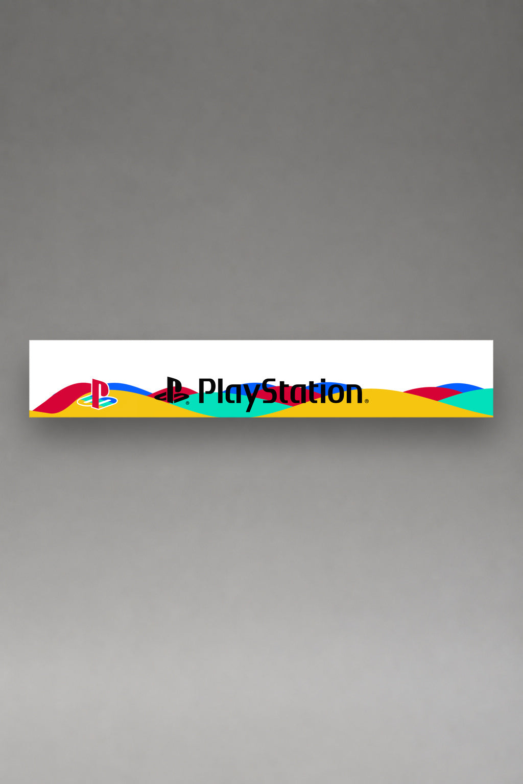 Parasol de vinilo PlayStation Retro · Era 32-Bit, la tira entera de 150 x 25 cm vista de frente, de MOA-Grafics.