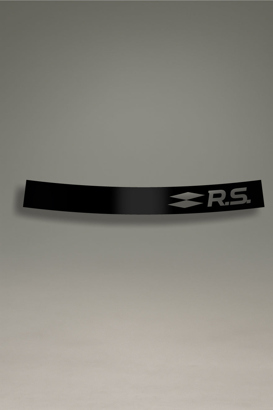 Parasol transparente para parabrisas con el logo RS de Renault en negro, una pieza de estilo racing para la personalización y tuning de MOA-Grafics.