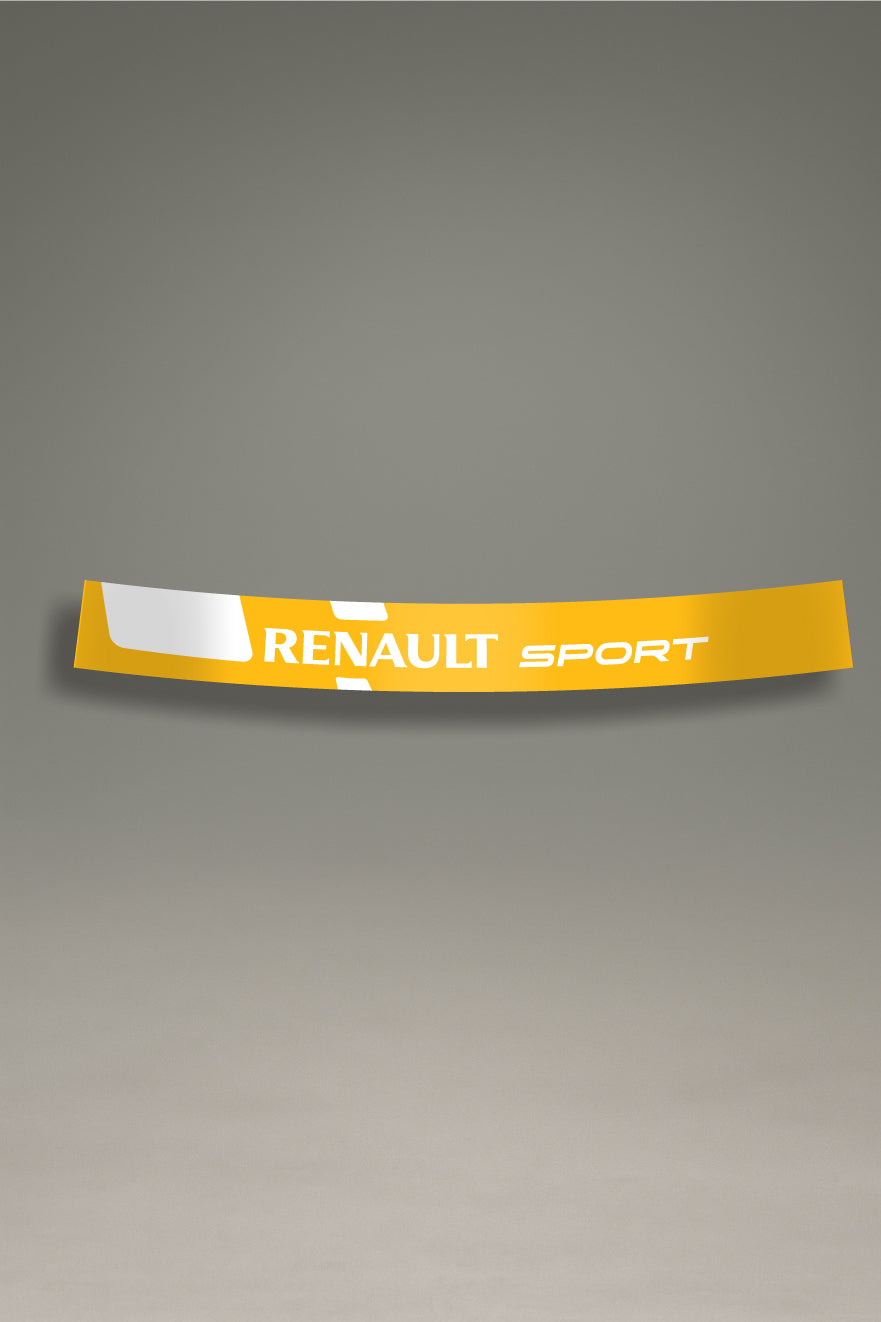 Parasol amarillo para parabrisas con el logo de Renault Sport en blanco, un diseño de estilo racing para personalización de coches de MOA-Grafics.