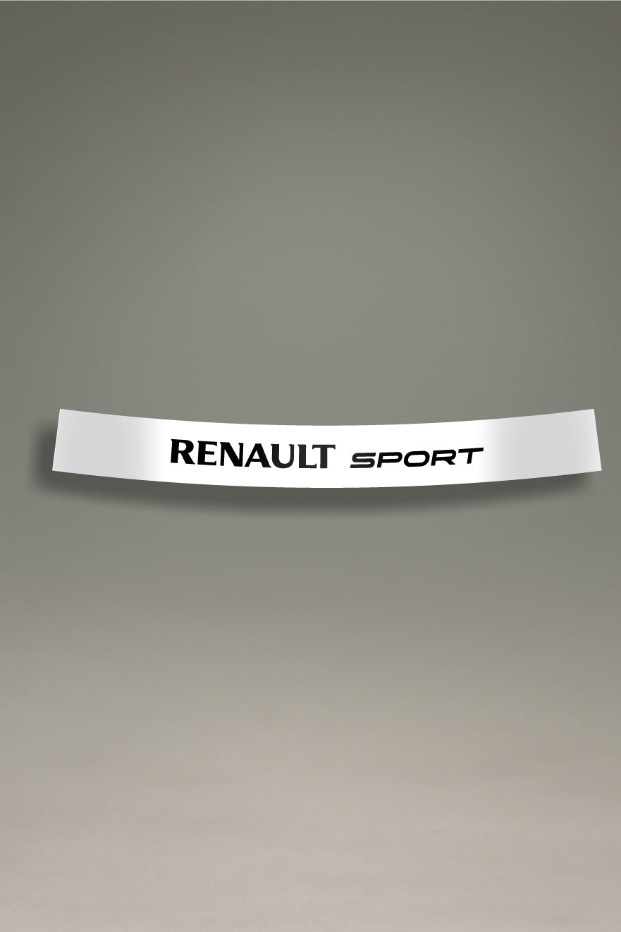 Parasol blanco para parabrisas con el logo de Renault Sport en negro, una pieza de estilo racing para la personalización y tuning de MOA-Grafics.