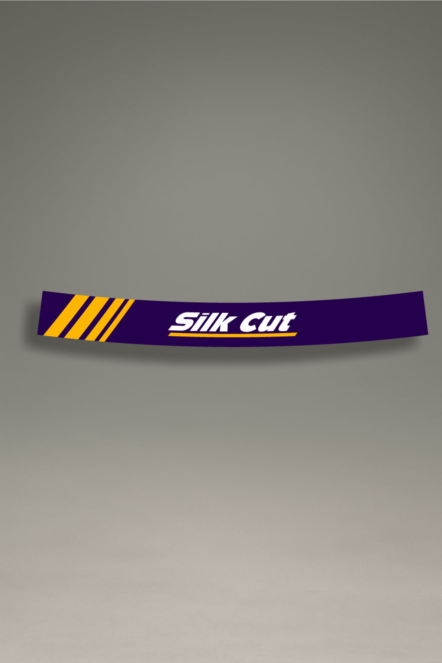Vinilo parasol para parabrisas de coche con diseño Silk Cut morado, ideal para personalización y tuning estilo JDM y stance.