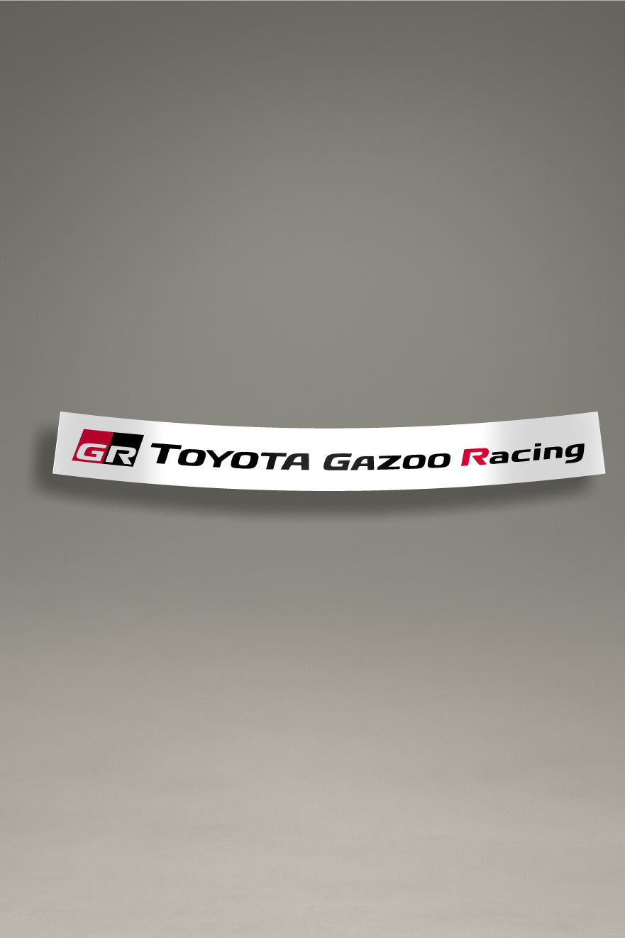 Vinilo parasol blanco para parabrisas con el logo completo de Toyota Gazoo Racing, un diseño de estilo racing para tuning de coches de MOA-Grafics.