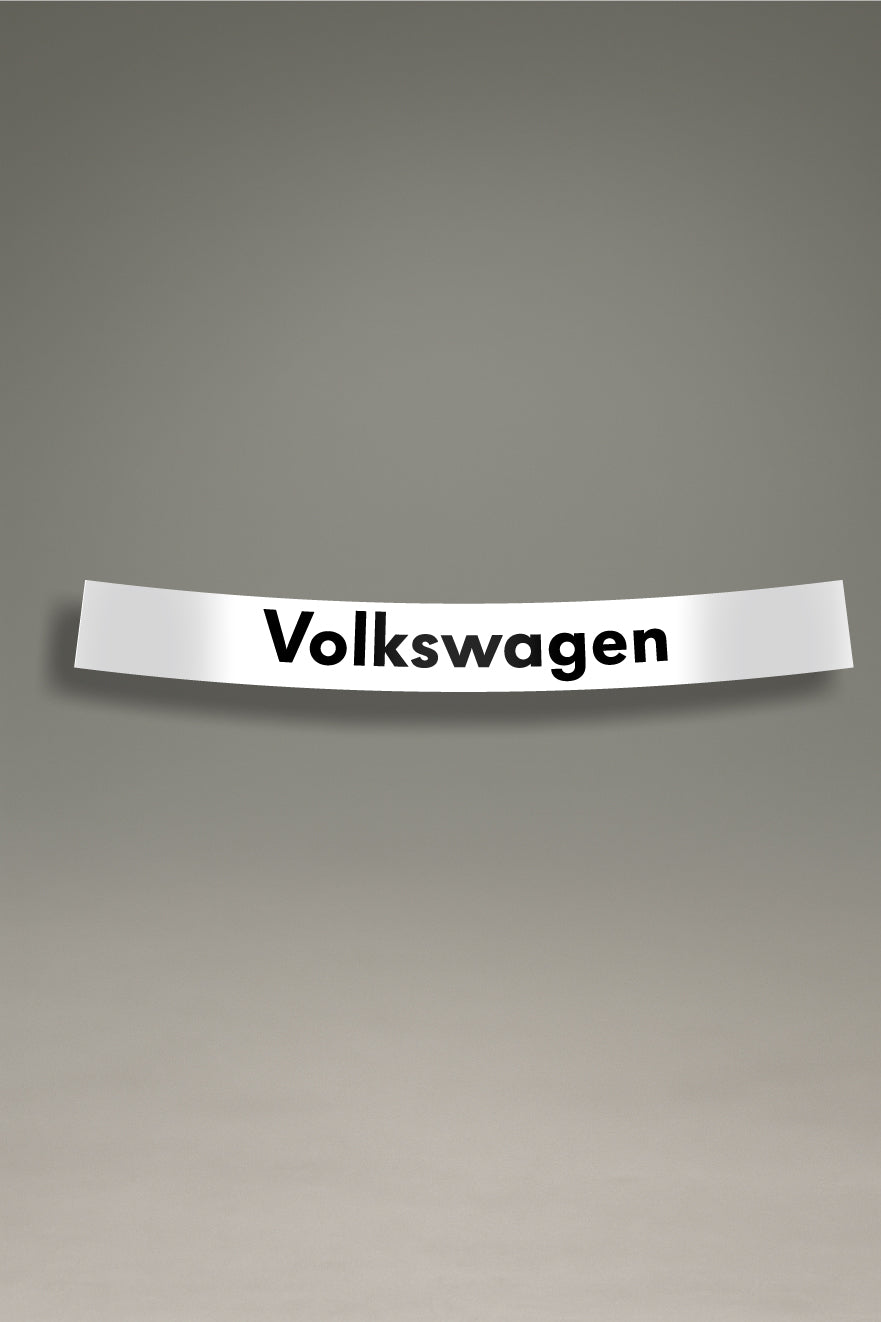 Vinilo parasol blanco para parabrisas con el logo clásico de Volkswagen en negro, un diseño de estilo retro para tuning de coches de MOA-Grafics.