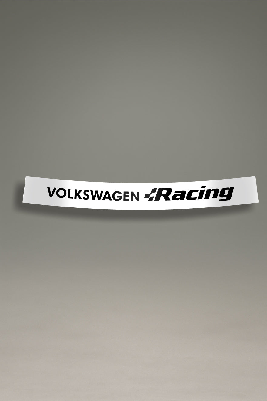 Parasol blanco para parabrisas con el logo de Volkswagen Racing en negro, una pieza de estilo racing para la personalización y tuning de MOA-Grafics.
