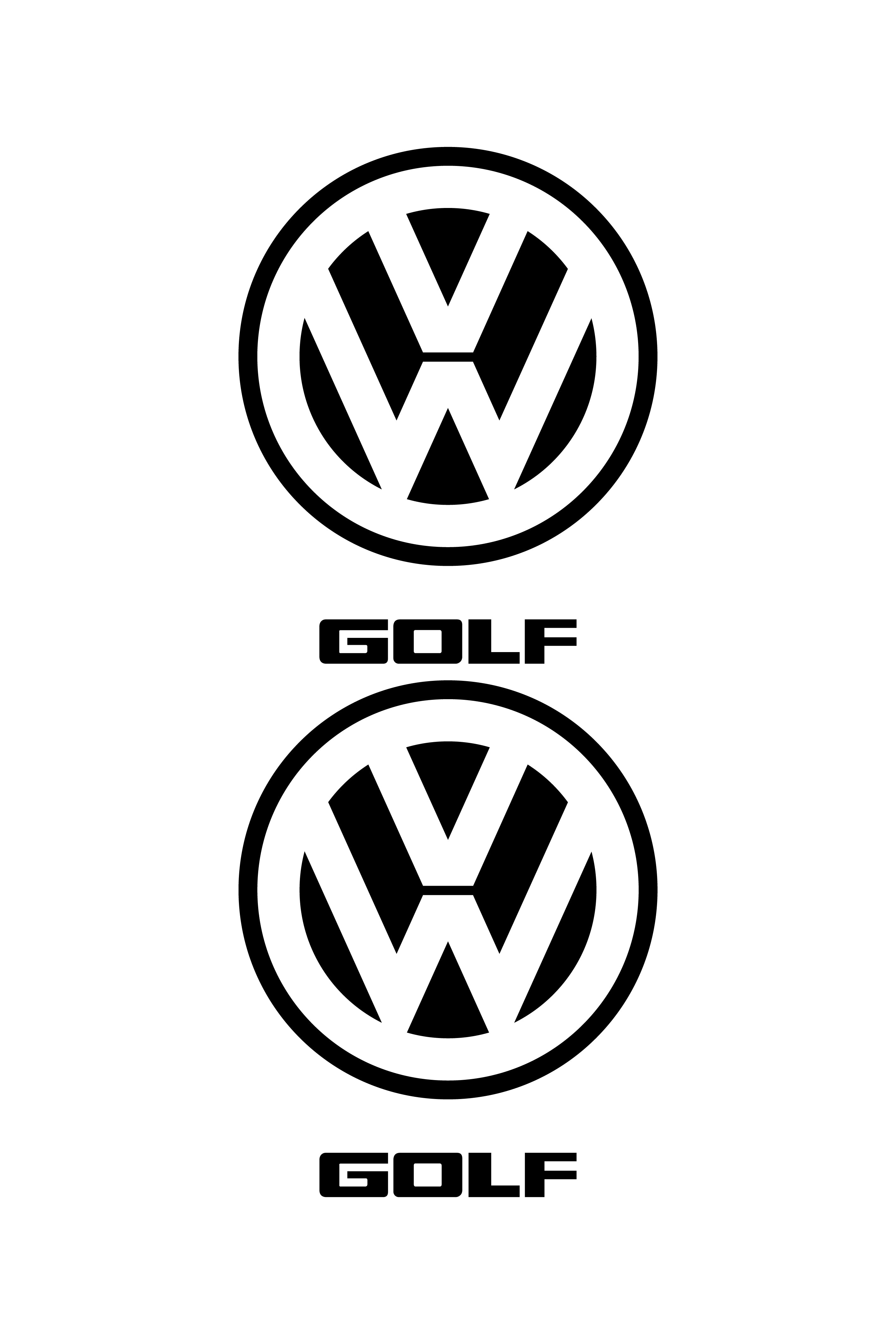 Primer plano del vinilo de logotipo Golf Mini. Muestra el diseño y la textura del adhesivo de tamaño pequeño para el emblema de Volkswagen.