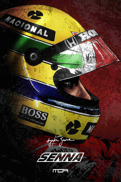Póster de vinilo de Ayrton Senna. Diseño de su casco de F1. Ideal para decoración de pared.