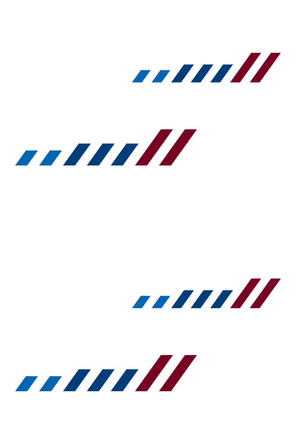 Detalle cercano del patrón tricolor (azul, azul claro, rojo) del vinilo Performance Stripes para BMW. El vinilo de alta resistencia y brillo garantiza que los colores M Power permanezcan vibrantes a pesar de la exposición solar y los lavados.