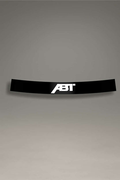 Parasol de vinilo Audi con logo ABT en blanco y negro. Accesorio para coche con protección solar.