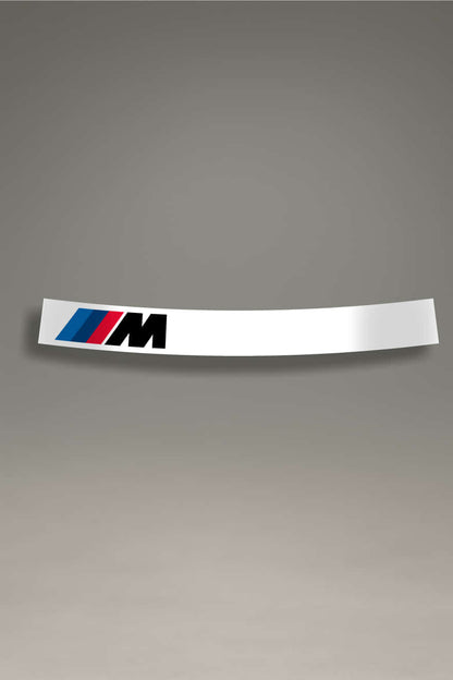 Parasol de vinilo adhesivo para parabrisas de coche, color blanco con franjas y logo M Performance de BMW Motorsport. Ideal para personalizar y proteger del sol.