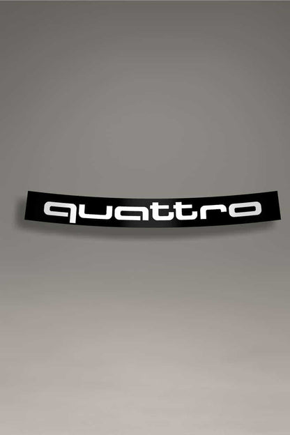 Parasol de vinilo negro con letras blancas de Audi Quattro. Accesorio para parabrisas, ideal para tuning y estilo racing.