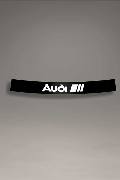 Parasol de vinilo negro con letras blancas de Audi RS. Accesorio de parabrisas para coches de estilo tuning y racing.