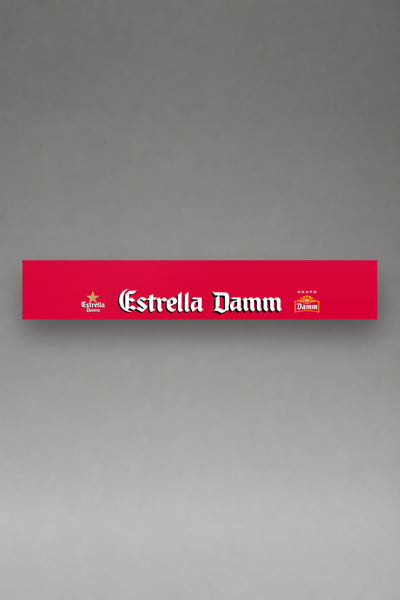 Parasol de vinilo Estrella Damm · Distintivo Deportivo, la tira entera de 150 x 25 cm vista de frente, de MOA-Grafics.