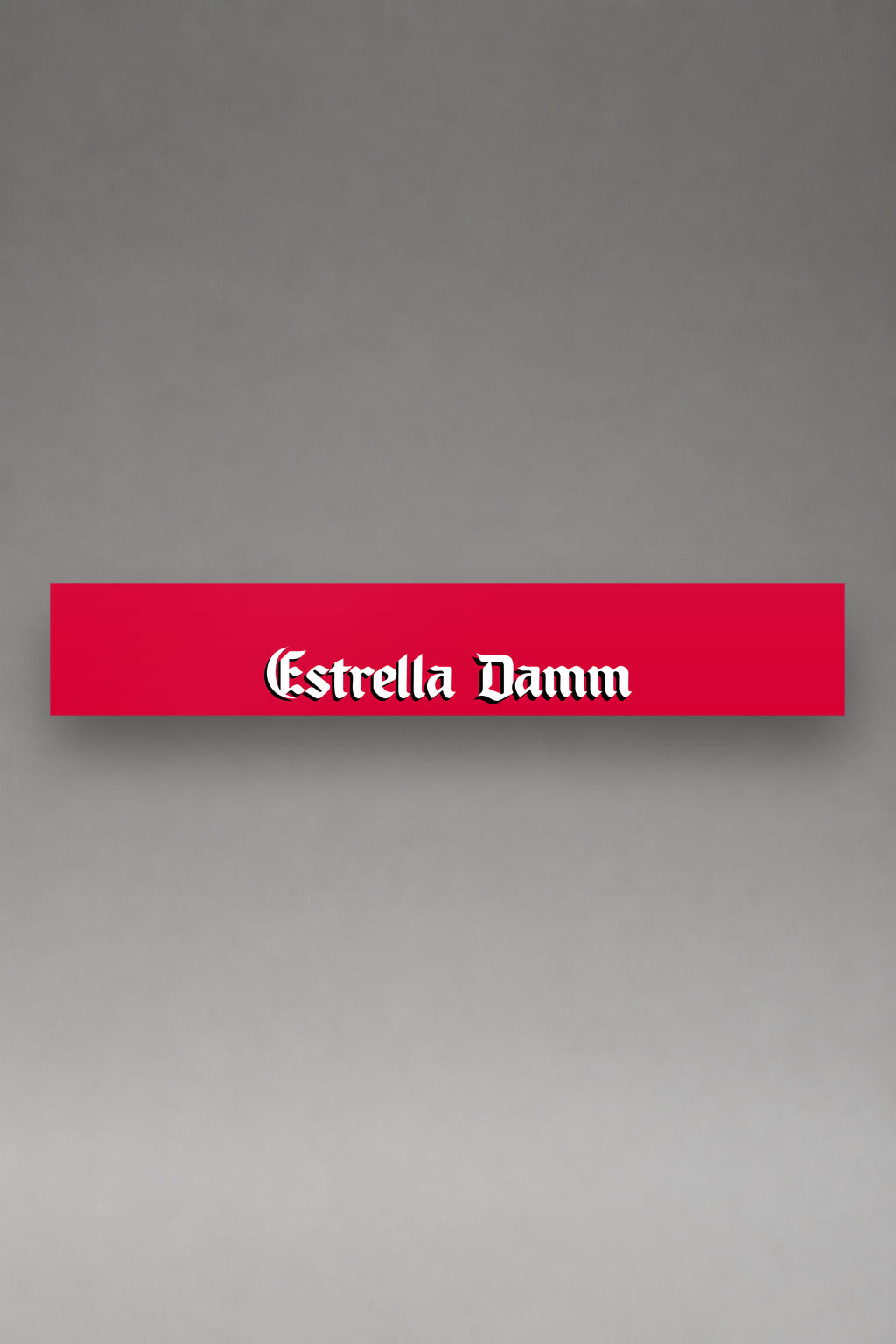 Parasol de vinilo Estrella Damm · Diseño Exclusivo, la tira entera de 150 x 25 cm vista de frente, de MOA-Grafics.