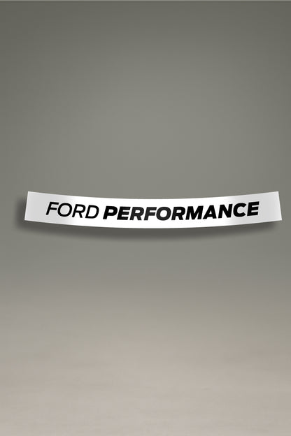 Parasol de vinilo blanco con el logotipo de Ford Performance en negro. Accesorio de personalización de MOA-Grafics para proteger y dar un toque de estilo a tu vehículo.