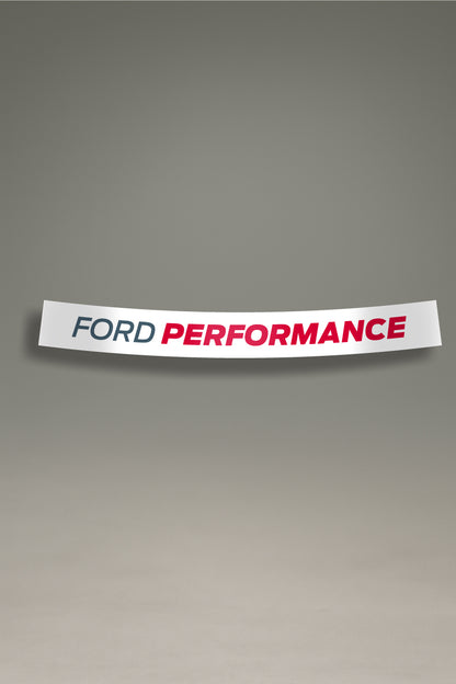 Parasol de vinilo blanco con el logotipo de Ford Performance en gris y rojo. Un accesorio de competición de MOA-Grafics para proteger el interior de tu coche Ford.